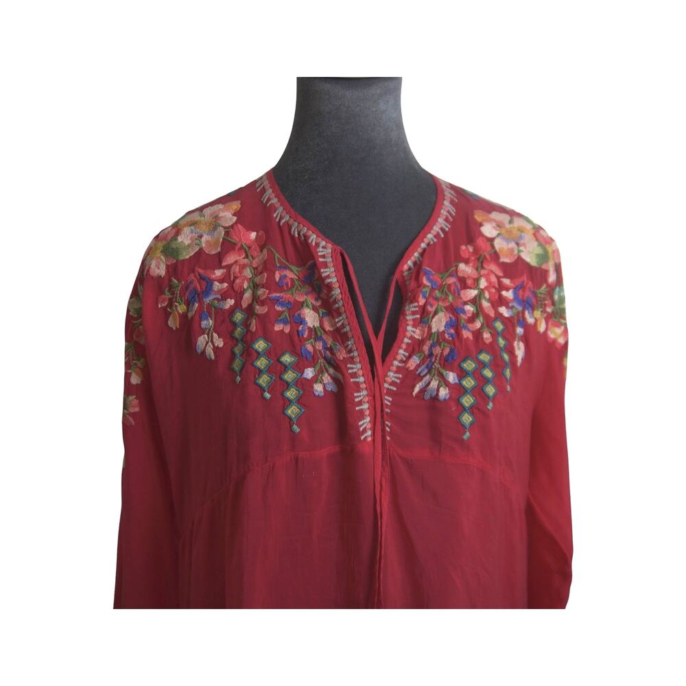 Johnny Was Berry Pink Embroidered Tunic Top Petite Small PS Boho Floral Rayon - Picture 13 of 16